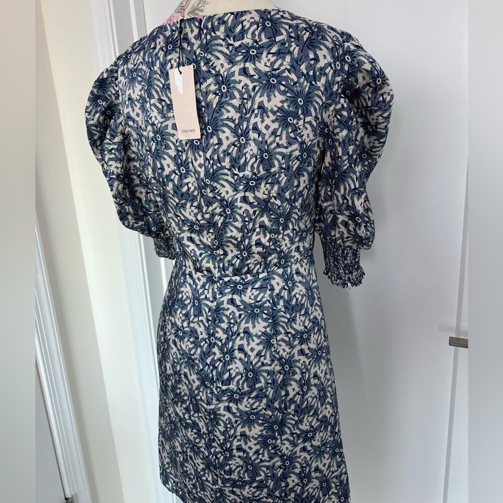 cinq a sept Blue Floral Puff-Sleeve Midi Dress - Picture 10 of 16